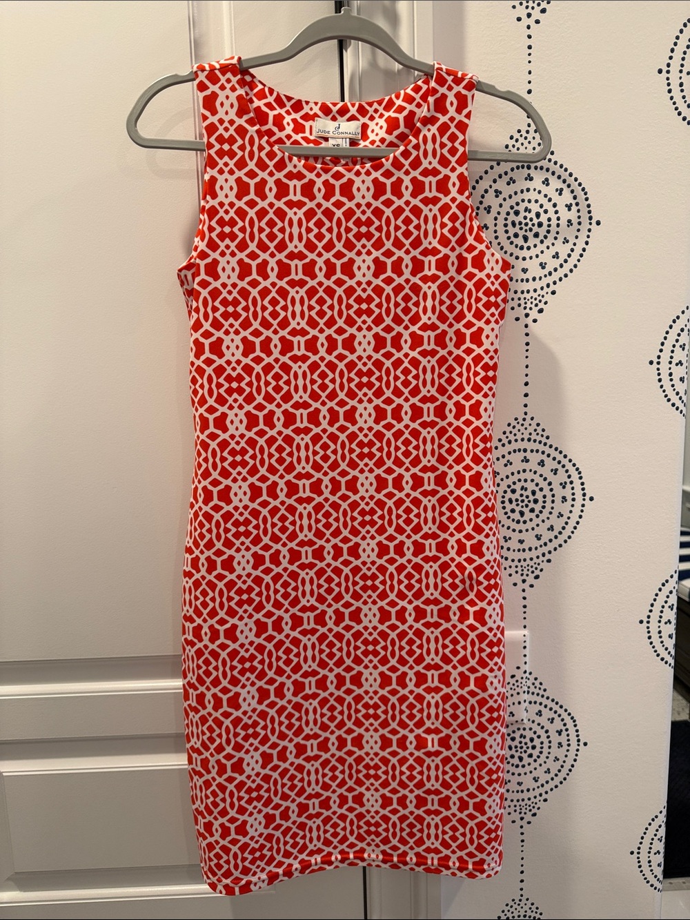 Jude Connally Orange and White Geometric Beth Dress